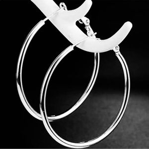 Silver Medium Smooth Hoop Earrings 2” NEW